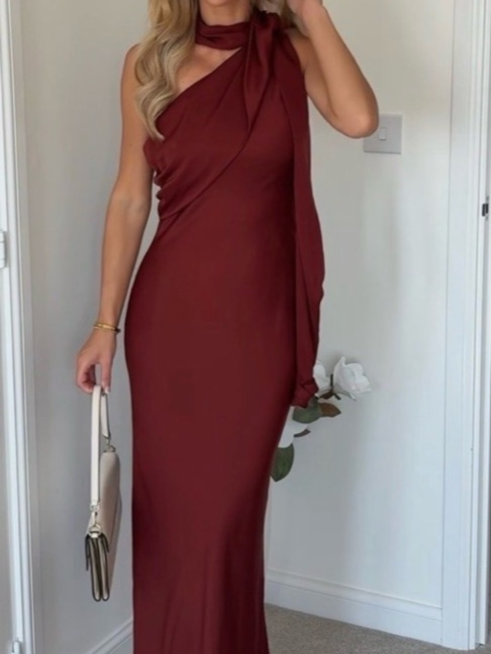 Zara Rust-Brown One-Shoulder Draped Midi Dress - Picture 6 of 8